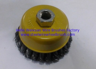 China 75 Mm OD Wire Cup Brush Knot Type Heavy Duty Yellow Bowl Body For Removing Paint supplier