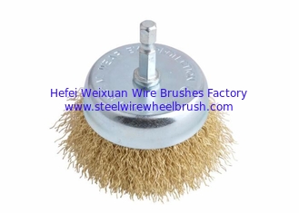 China Fine Stem Mounted Crimped Wire Cup Brush With Hex Shank Applied Edge Blending supplier