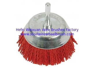 China 3 Inch OD Nylon Abrasive Cup Brush 25mm Trim Length With 6mm Shank Dia supplier