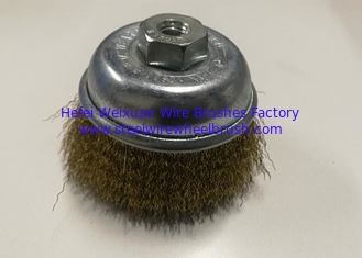 China Fast Removal Paint Crimped Wire Cup Brush / Brass Wire Brush Wheel 75MM OD supplier