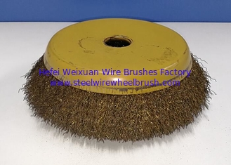 China Brass Coated Crimped Wire Cup Brush High Tensile 200MM OD For Removal Rust supplier