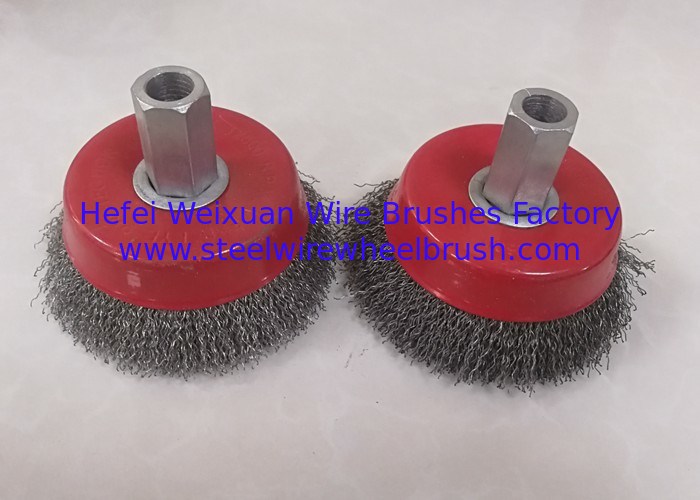 10cm Dia Spindle Mounted Angle Grinder Wire Brush / Crimped Wire Brush With Hex Shaft