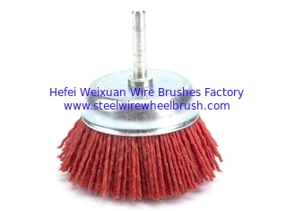 China 75mm Grey Abrasive Cup Nylon Drill Brush with Shank Grit 240 for Removal Rust Paint supplier
