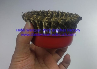 China 4 Inch OD Twisted Knot Copper Wire Cup Brush 16mm Inner Hole For Removing Paint supplier