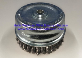 China Anti Rust 4 Inch Steel Cup Brush / Twist Knot Cup Brush M14*2.0 Nut Size With Bridle Ring supplier