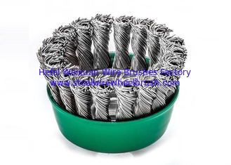 China Weld Cleaning Knotted Wire Cup Brush Green Body 3 Inch OD With M10 Nut supplier
