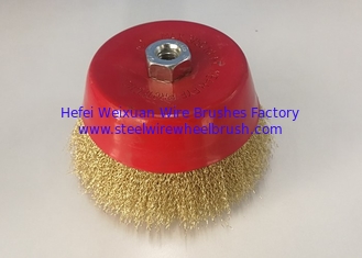 China M14*2.0 Nut Size Crimped Wire Cup Brush Brass Coated Steel Wire Material supplier