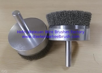 China Spindle Stem Mounted Crimped Wire Cup Brush For Drill 75mm Diameter 20mm Shank supplier