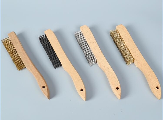 China 4X16 Rows  Wooden Handle Stainless Steel Wire Scratch Brush for Cleaning supplier