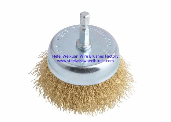 3 Inch Fine Stem Mounted Crimped Wire Cup Brush With Hex Shank Applied Edge Blending supplier