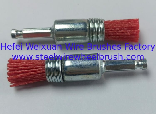 Hex Shank 25mm Diameter Red Color Nylon Bristle Pilot Bonding End Brush for Deburring supplier