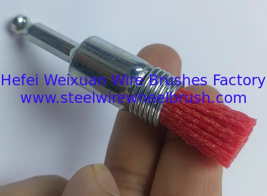 Hex Shank 25mm Diameter Red Color Nylon Bristle Pilot Bonding End Brush for Deburring supplier