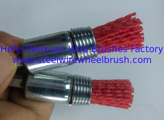 Hex Shank 25mm Diameter Red Color Nylon Bristle Pilot Bonding End Brush for Deburring supplier