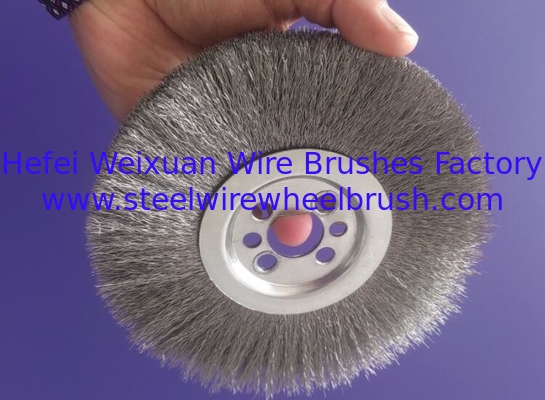 Industrial 170mm Crimped Stainless Steel Wire Brush Wheel with Half Round Keyway supplier